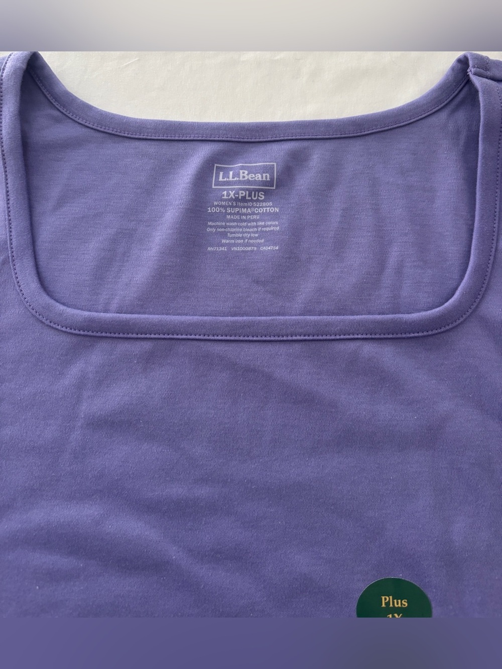 LL Bean Purple 100% Cotton Square Neck Top Women’s 1X New with Tags - Picture 10 of 13